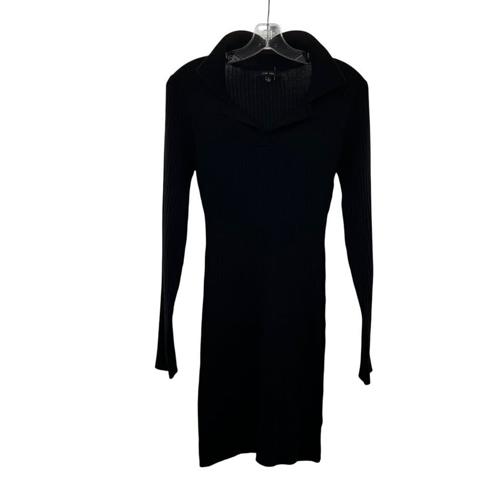 Love Tree Women's Collared Sheath Dress Long Sleeve Ribbed Black Size Large